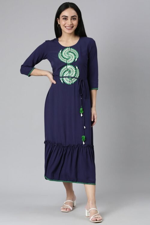 Quantumtera Blue Flared Casual Solid Maxi Dress – Effortless Everyday Chic