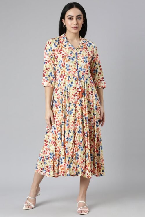 Quantumtera Yellow Flared Casual Floral Fit and Flare Dresses – Effortless Everyday Chic