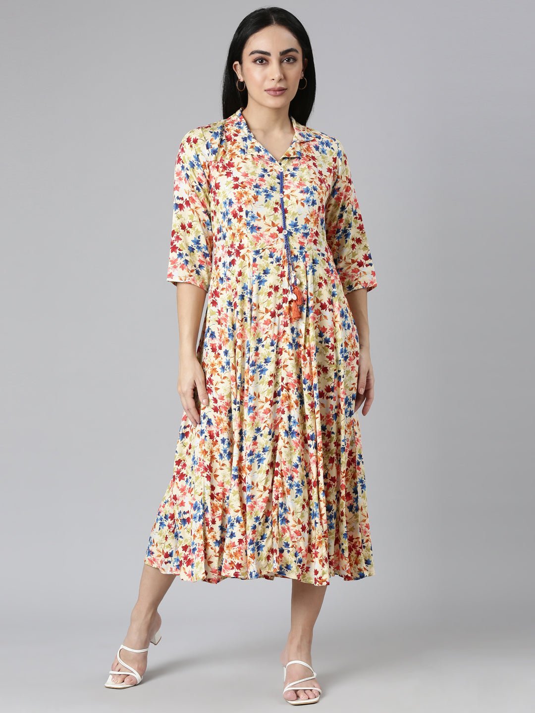 Quantumtera Yellow Flared Casual Floral Fit and Flare Dresses - Effortless Everyday Chic