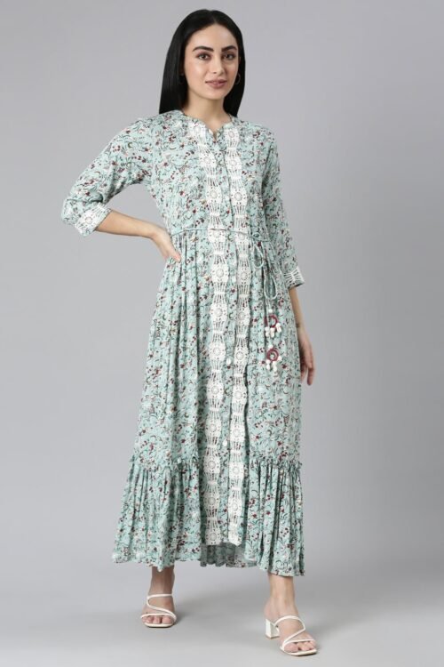 Quantumtera Green Flared Floral Maxi Dresses – Casual Everyday Style