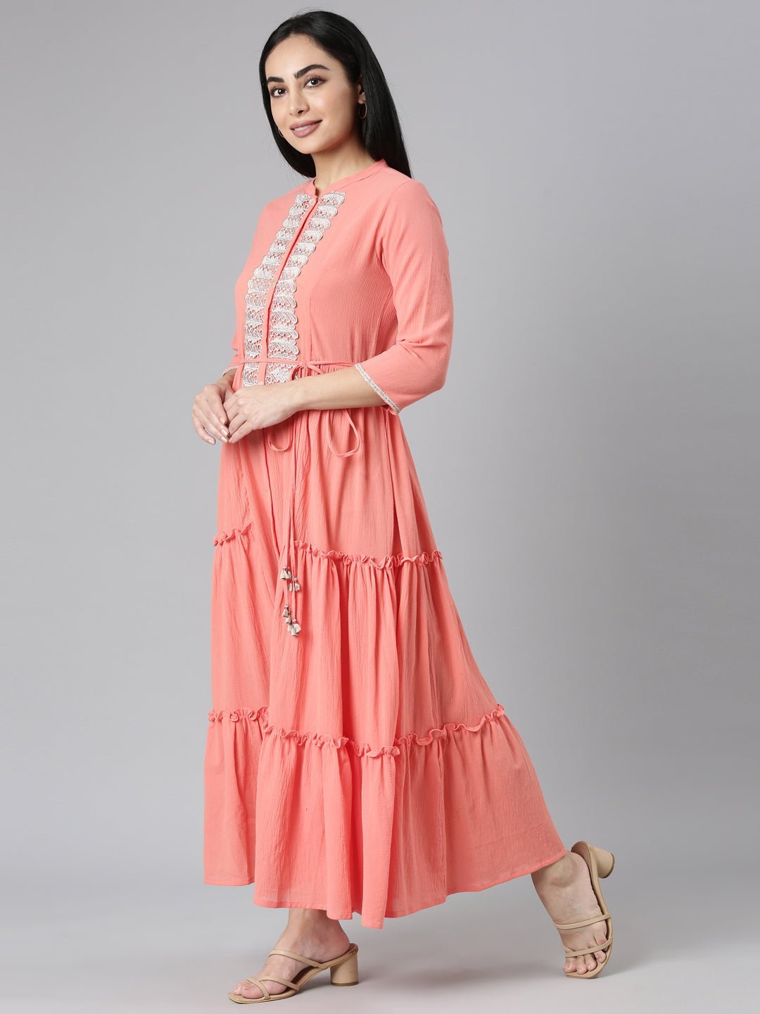 Quantumtera Orange Flared Casual Solid Maxi Dresses - Effortless Everyday Style - Image 2