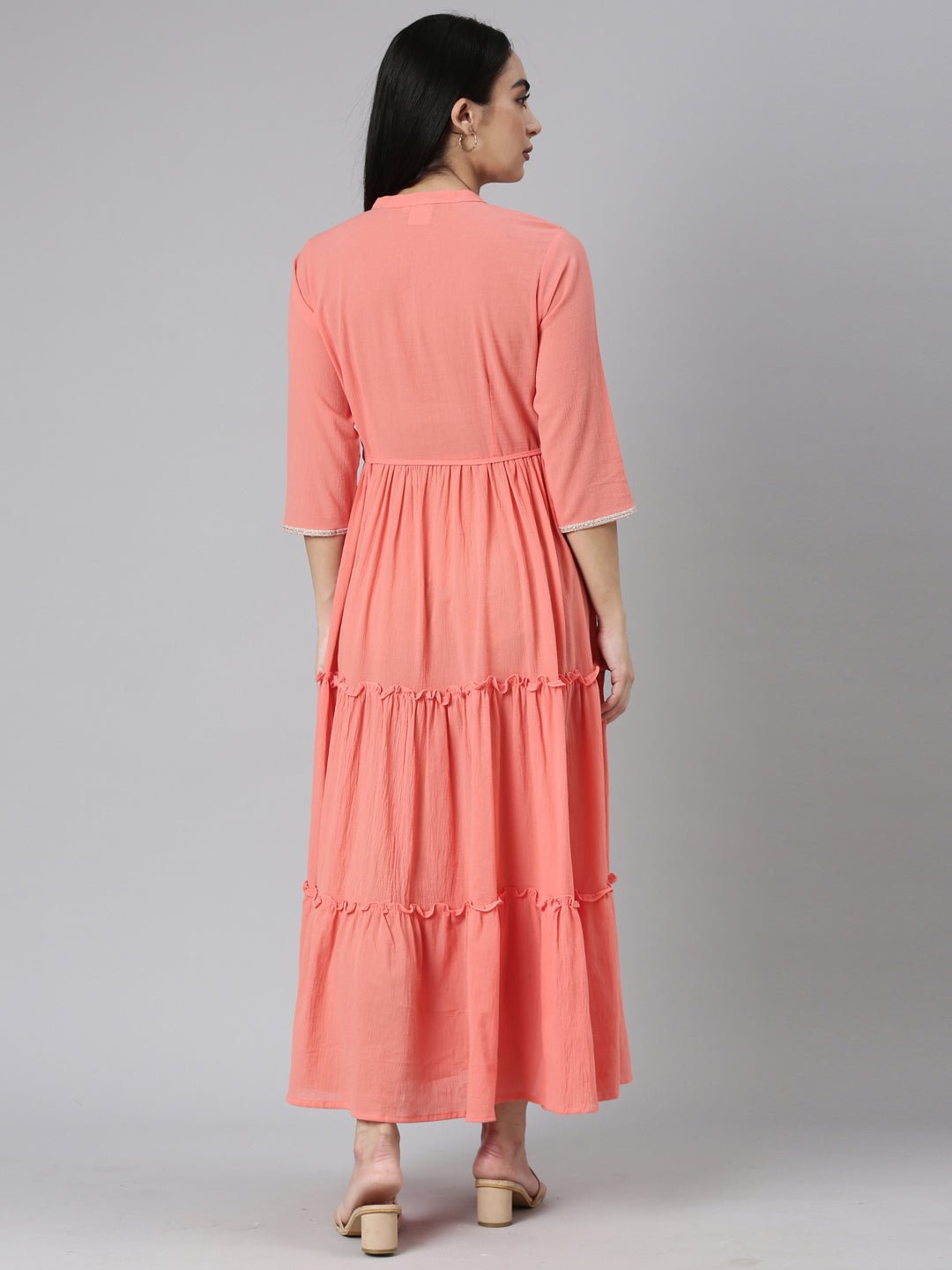 Quantumtera Orange Flared Casual Solid Maxi Dresses - Effortless Everyday Style - Image 3