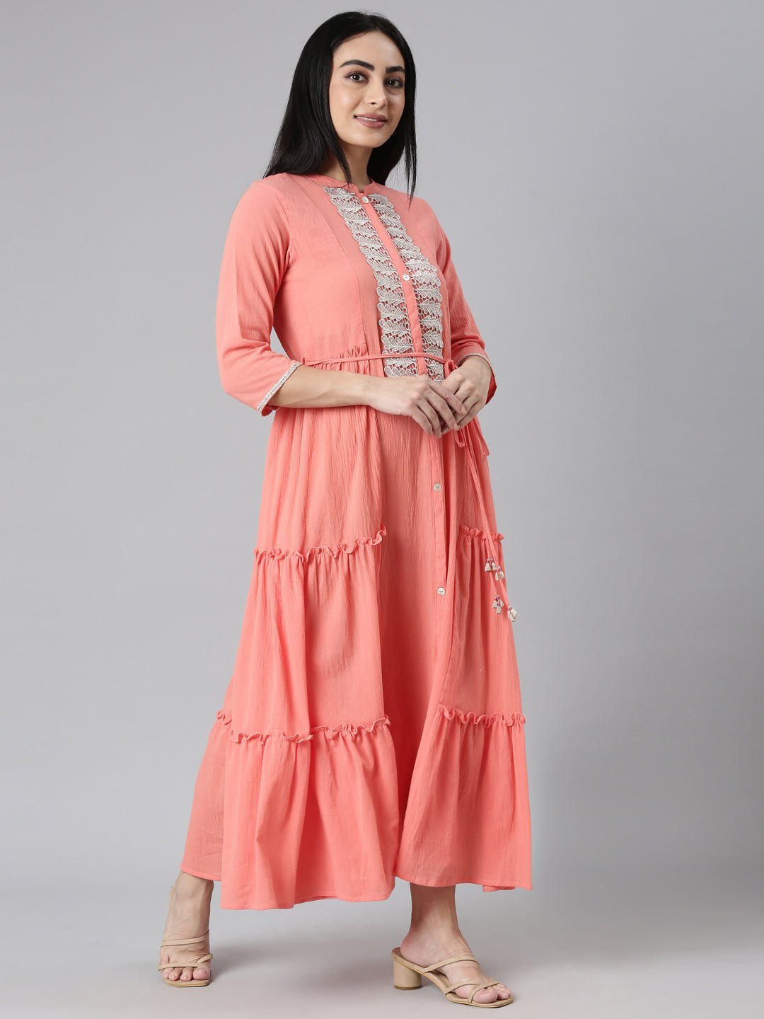 Quantumtera Orange Flared Casual Solid Maxi Dresses - Effortless Everyday Style - Image 5