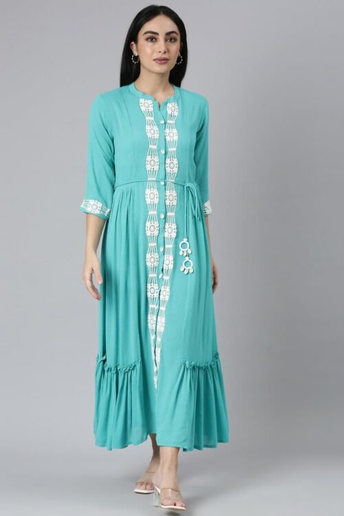 Quantumtera Blue Flared Casual Solid Maxi Dresses – Effortless Everyday Chic