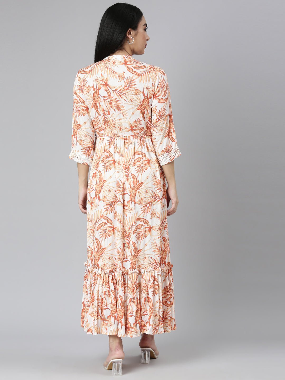 Quantumtera Orange Flared Floral Maxi Dresses - Casual, Chic & Flowy - Image 3