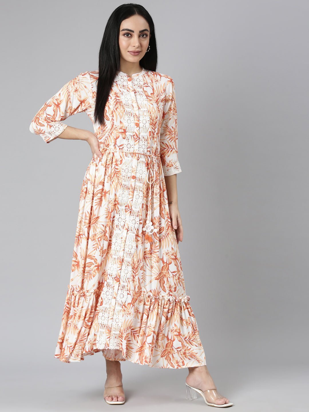 Quantumtera Orange Flared Floral Maxi Dresses - Casual, Chic & Flowy - Image 5