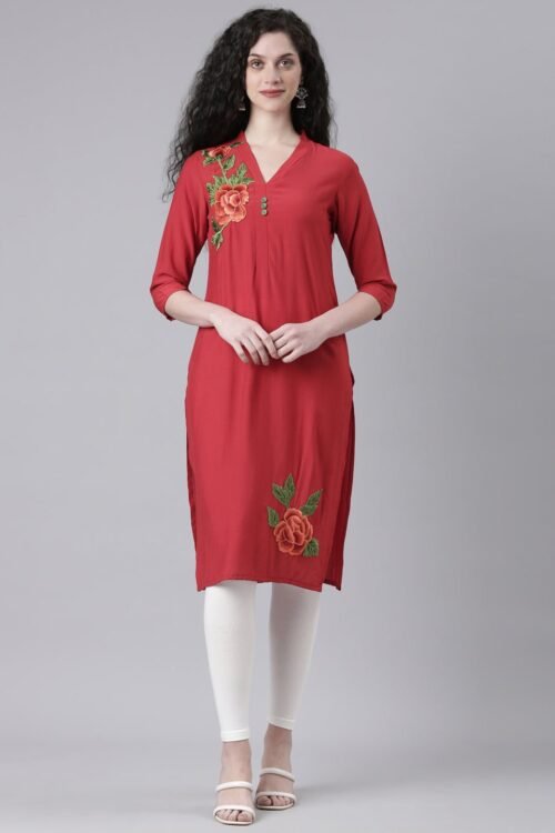 Quantumtera Maroon Casual Solid Straight Kurta