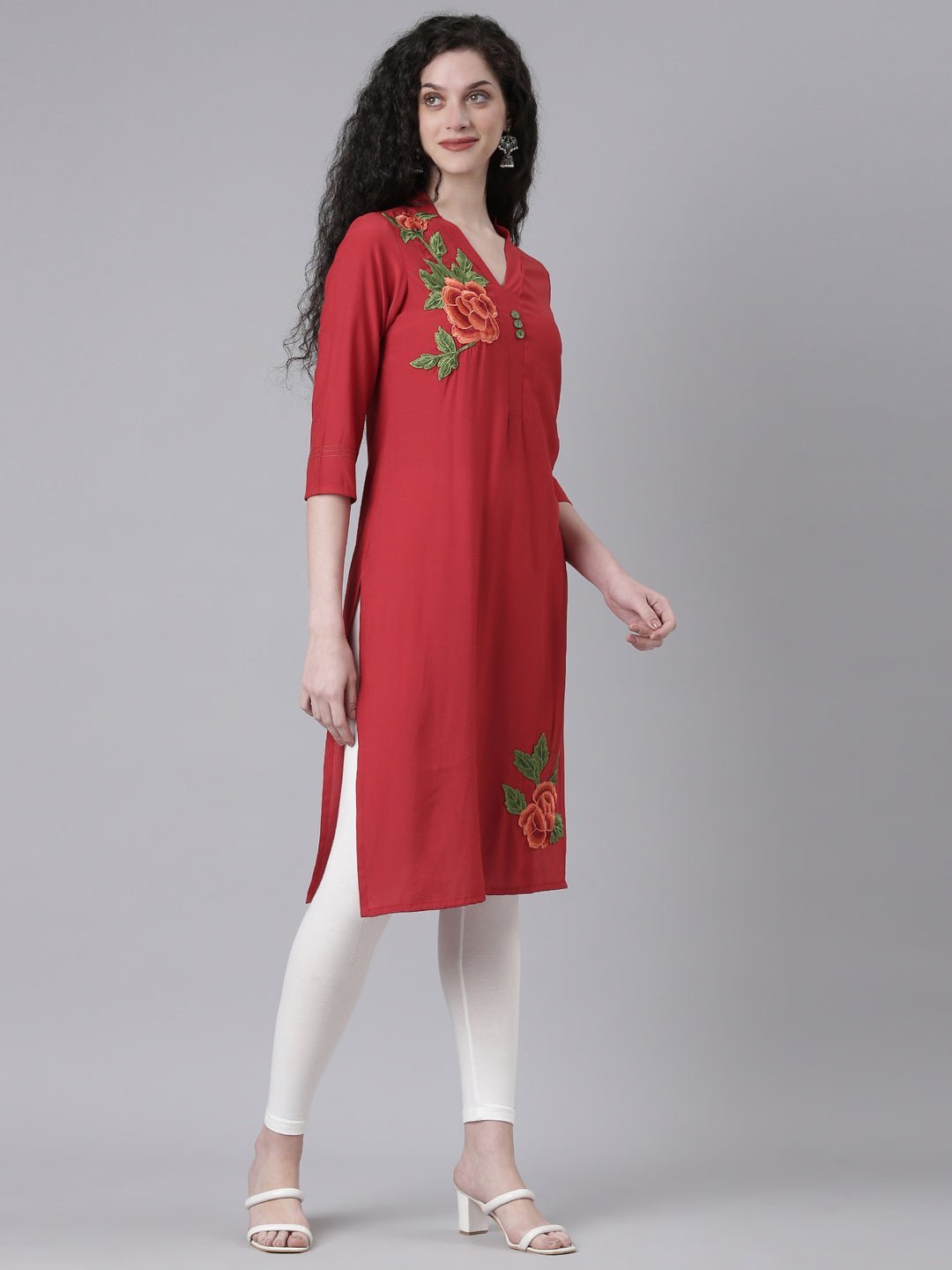 Quantumtera Maroon Casual Solid Straight Kurta - Image 2