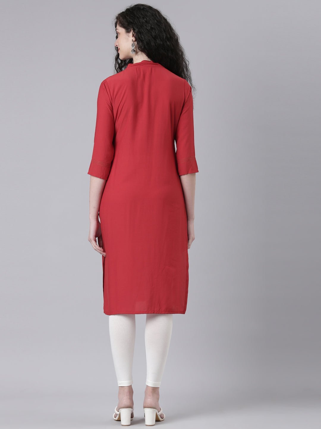 Quantumtera Maroon Casual Solid Straight Kurta - Image 3