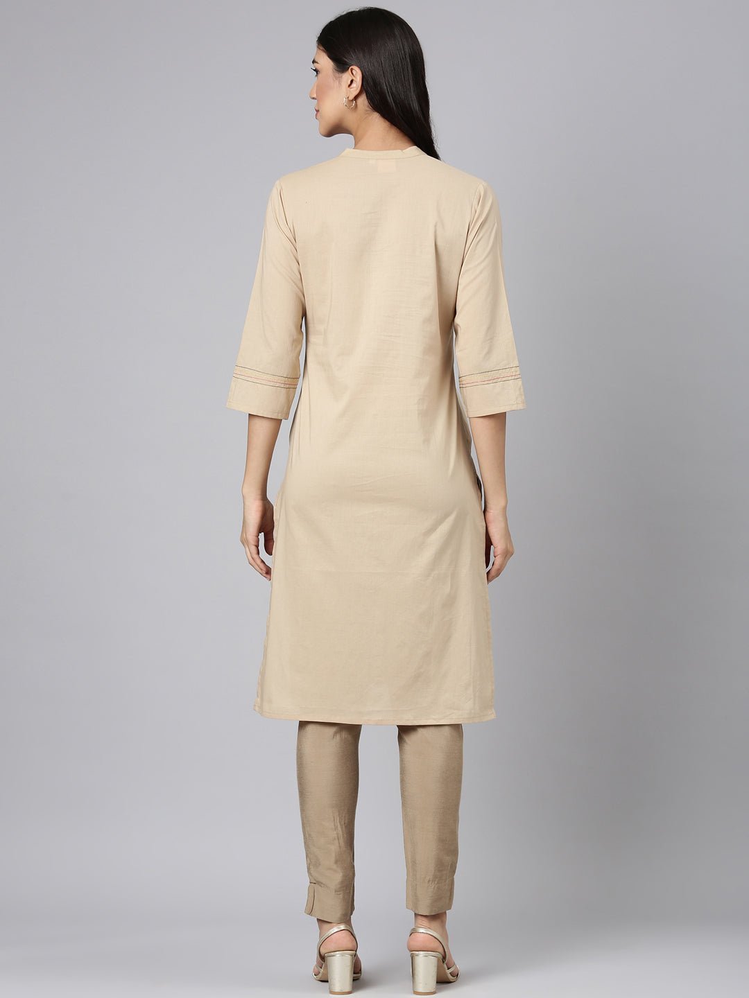 Quantumtera Beige Casual Solid Straight Kurta - Image 4