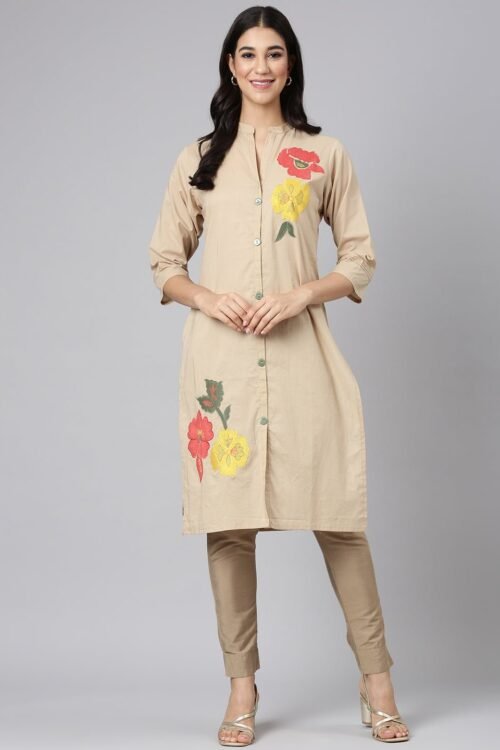 Quantumtera Beige Casual Solid Straight Kurta