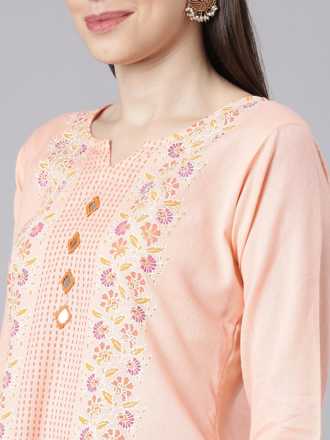Quantumtera Orange Casual Floral Straight Kurta - Image 4