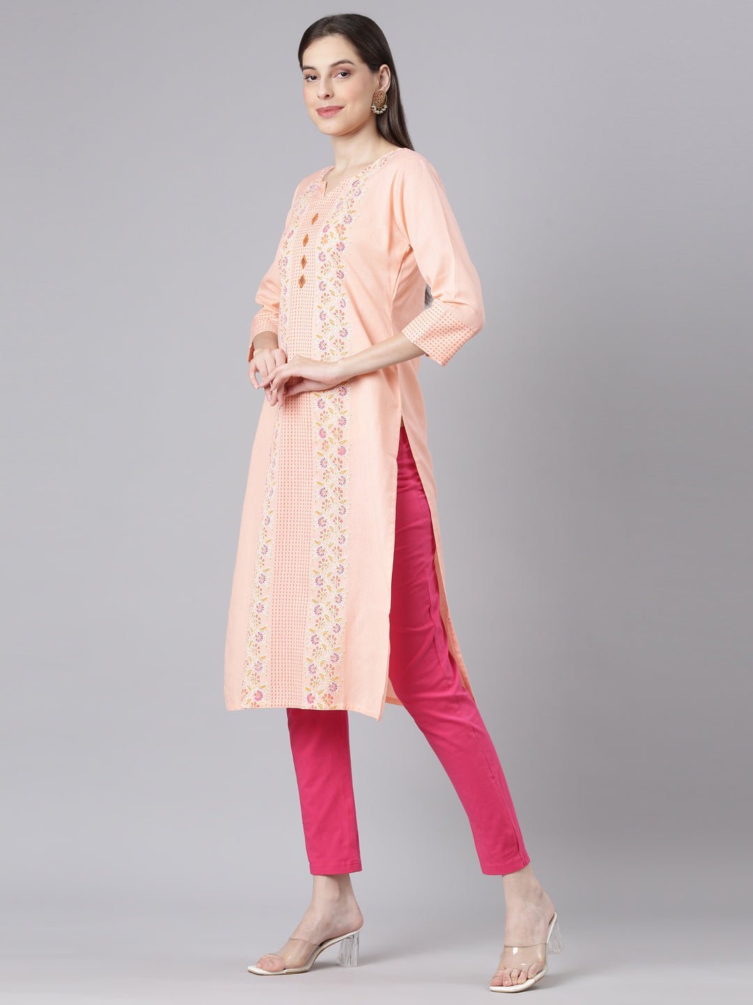 Quantumtera Orange Casual Floral Straight Kurta - Image 2