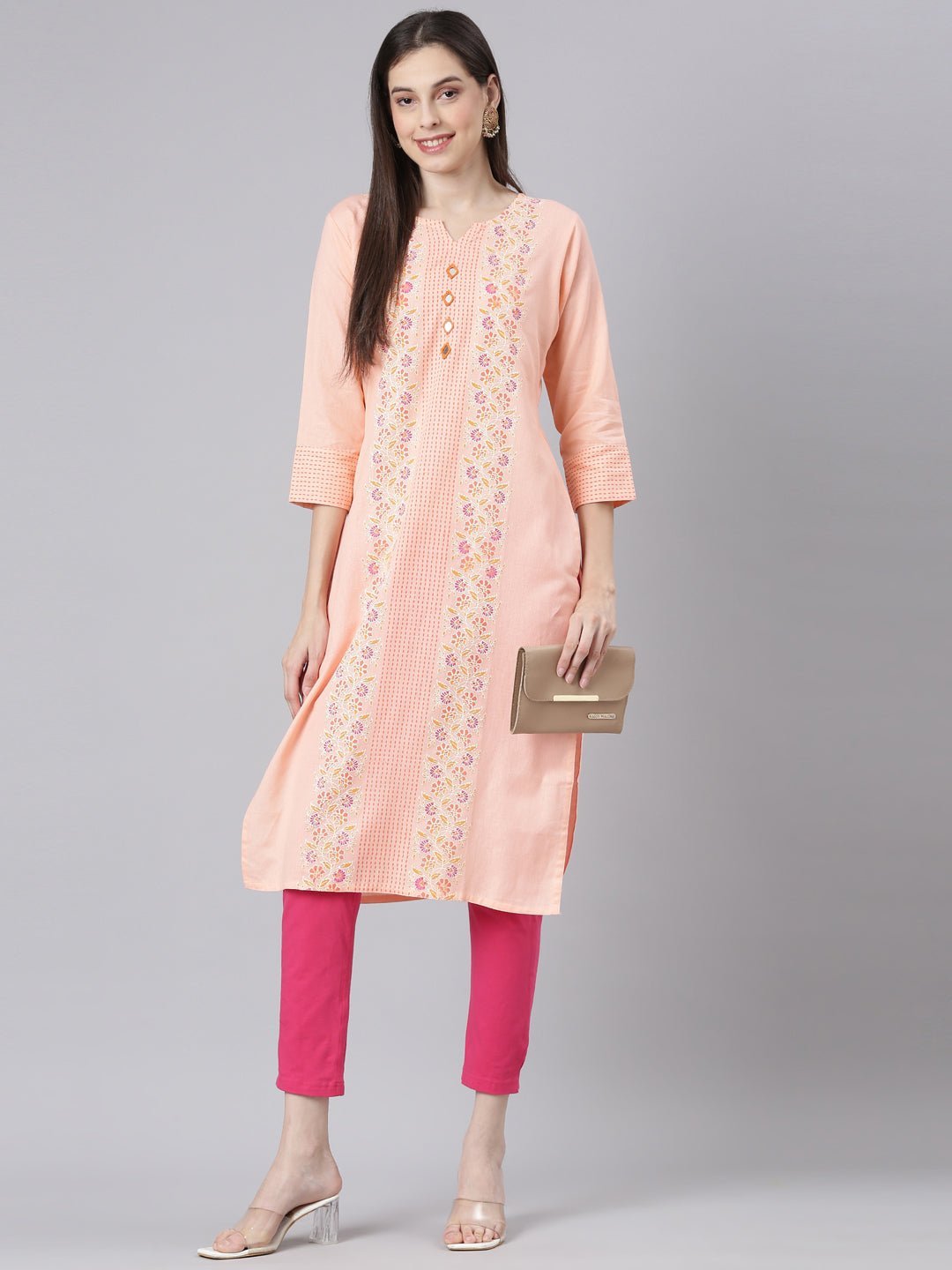Quantumtera Orange Casual Floral Straight Kurta - Image 5