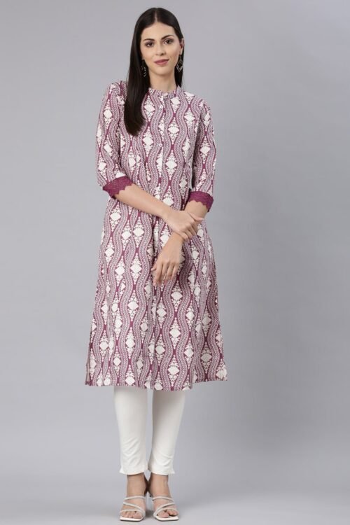Quantumtera Purple Straight Casual Chevron Straight Kurta