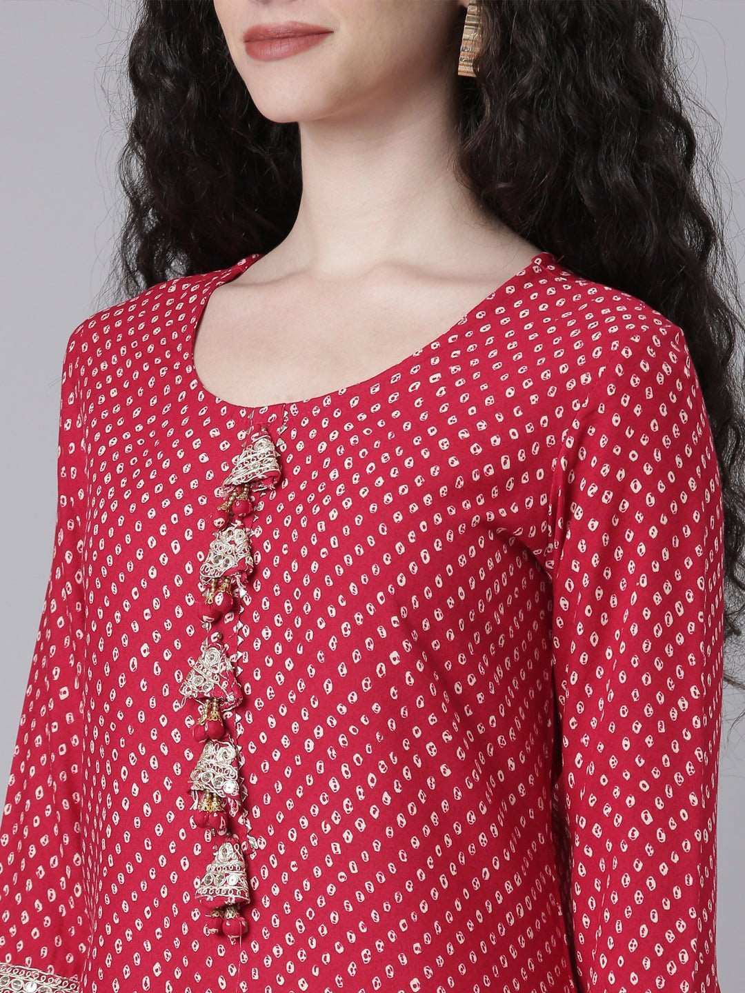 Quantumtera Pink Casual Bandhani Straight Kurta - Image 2