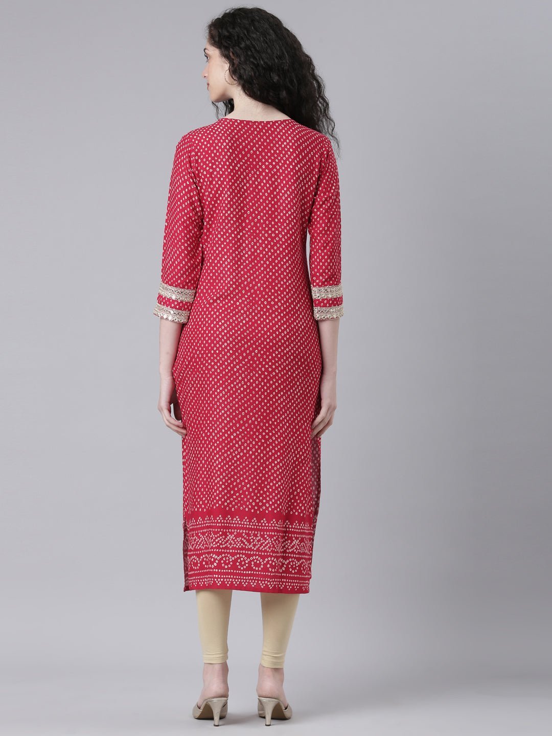 Quantumtera Pink Casual Bandhani Straight Kurta - Image 5