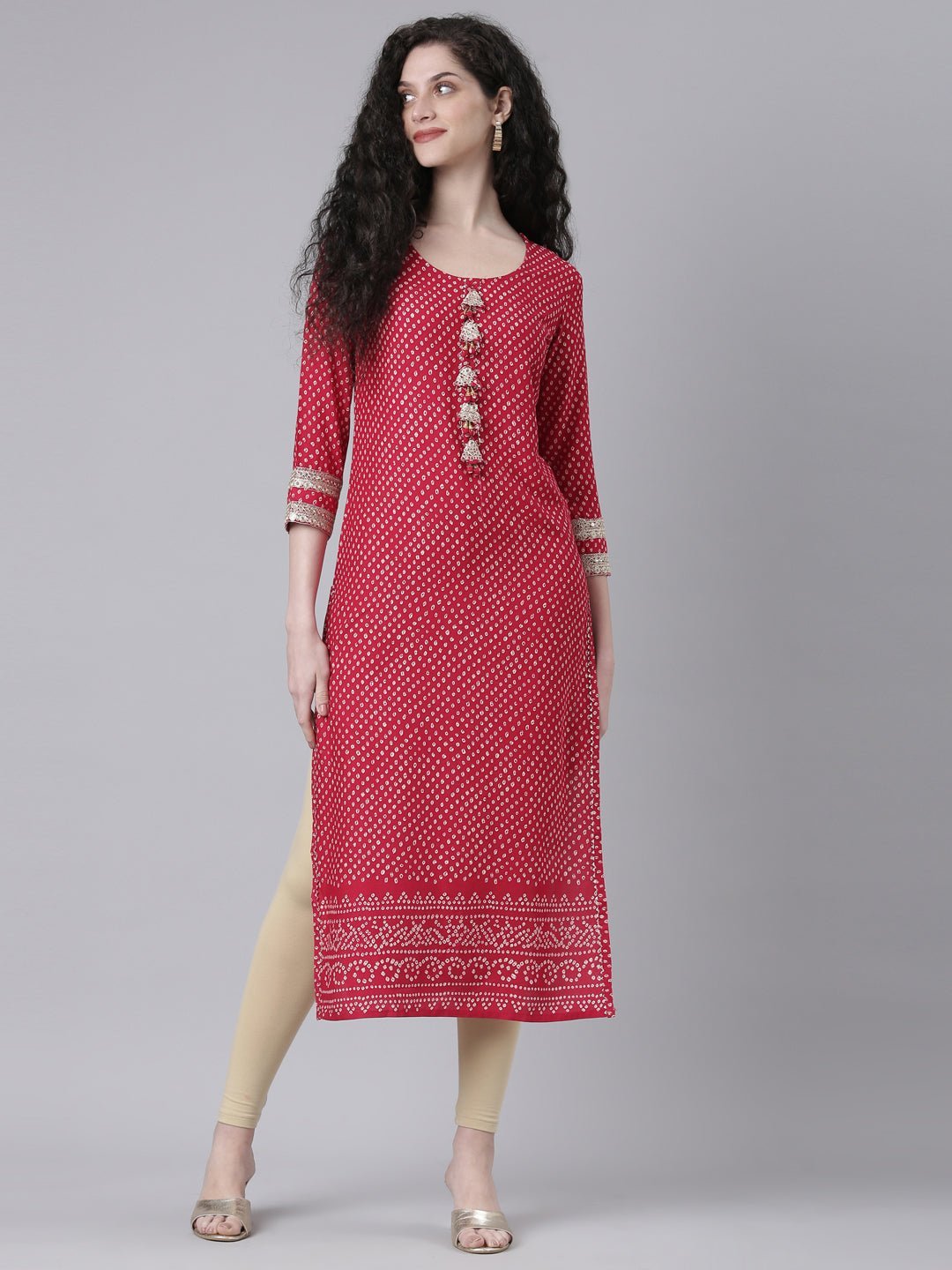 Quantumtera Pink Casual Bandhani Straight Kurta - Image 6