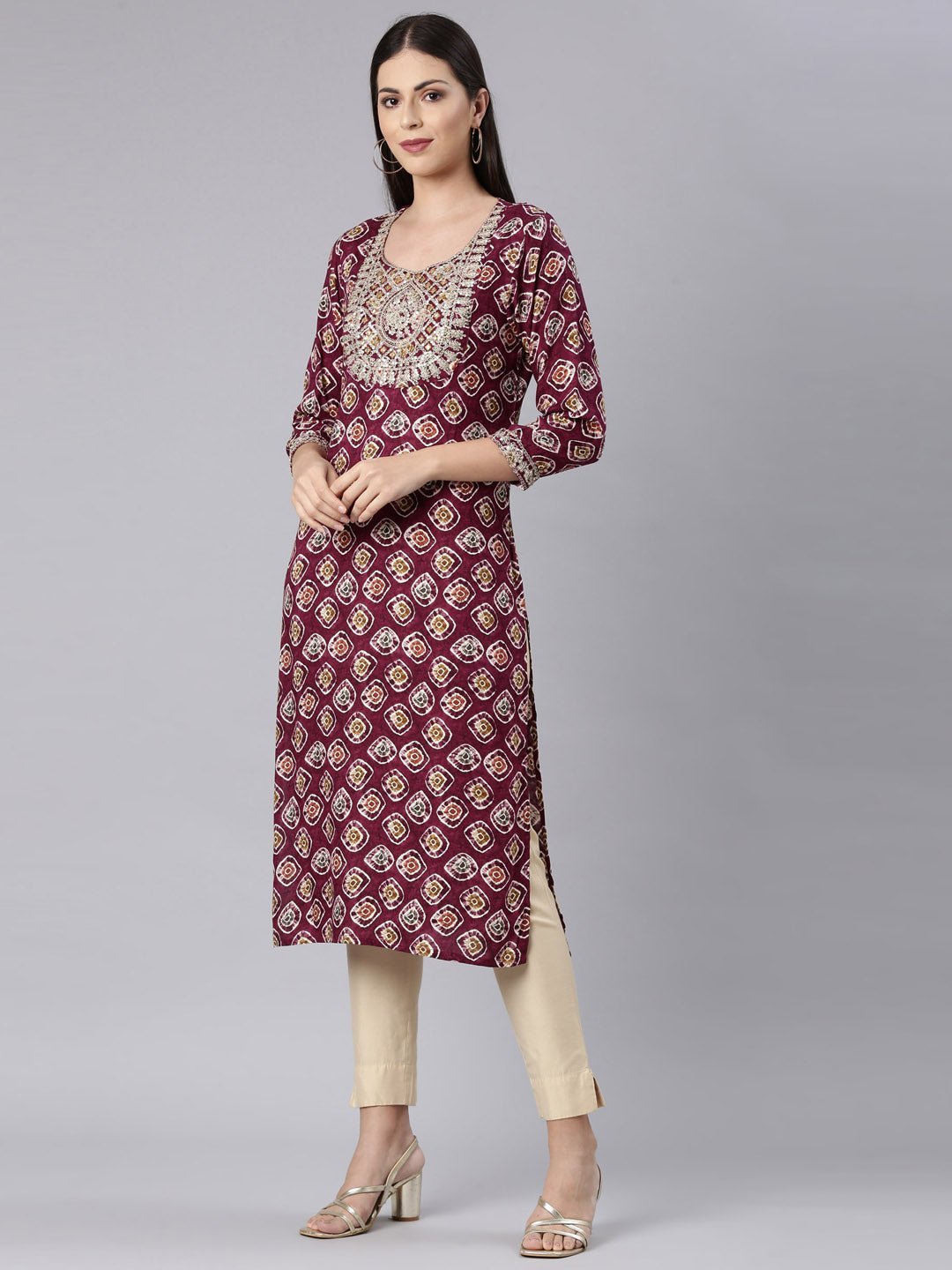 Quantumtera Purple Straight Casual Embellished Straight Kurta - Image 2