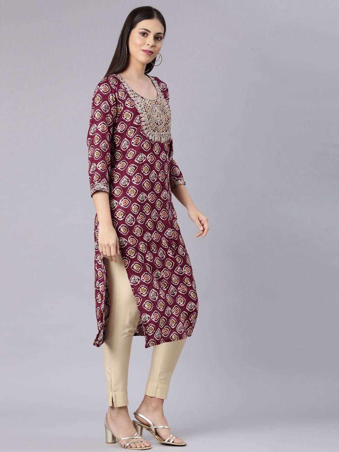 Quantumtera Purple Straight Casual Embellished Straight Kurta - Image 3
