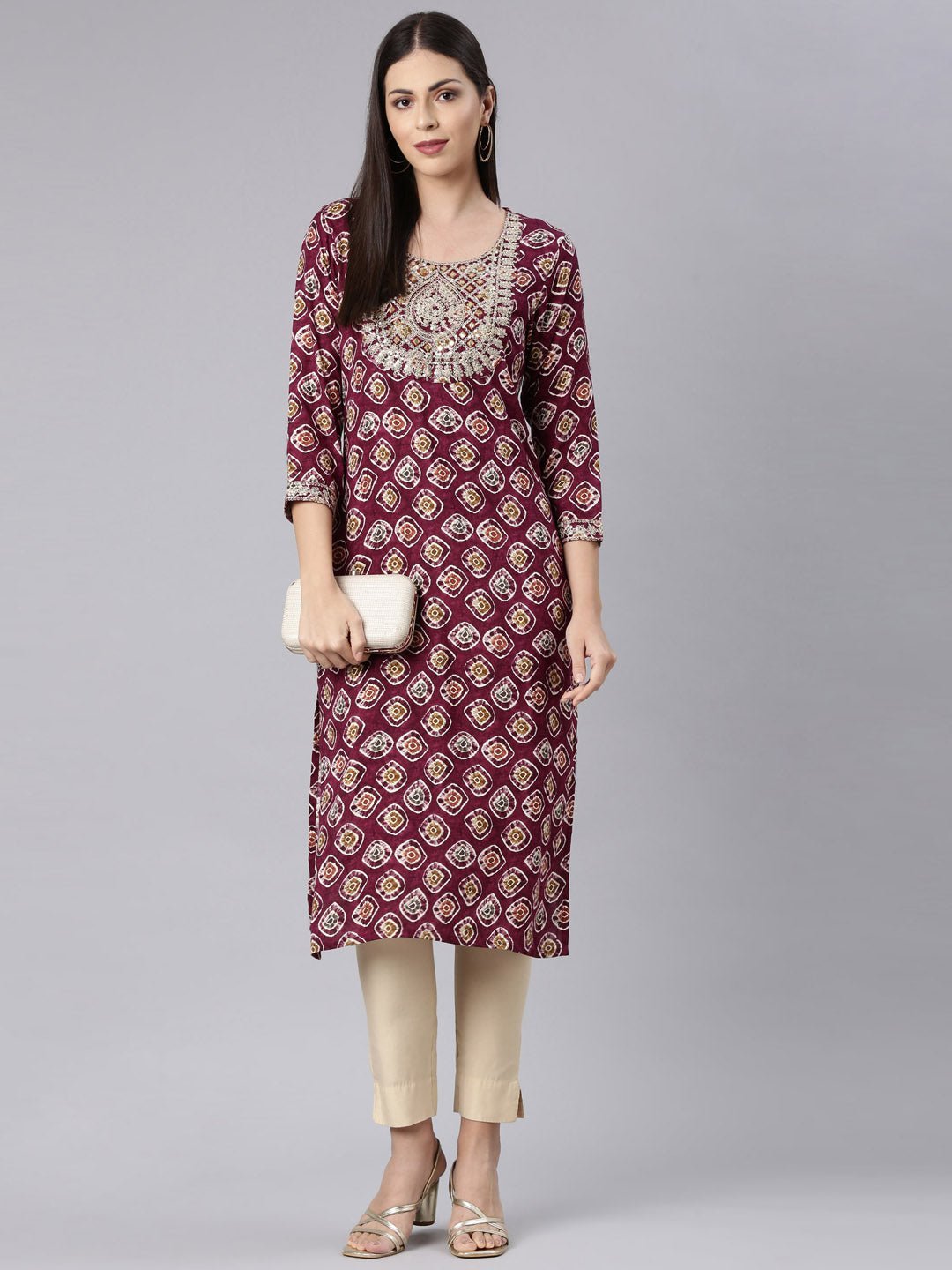 Quantumtera Purple Straight Casual Embellished Straight Kurta - Image 6
