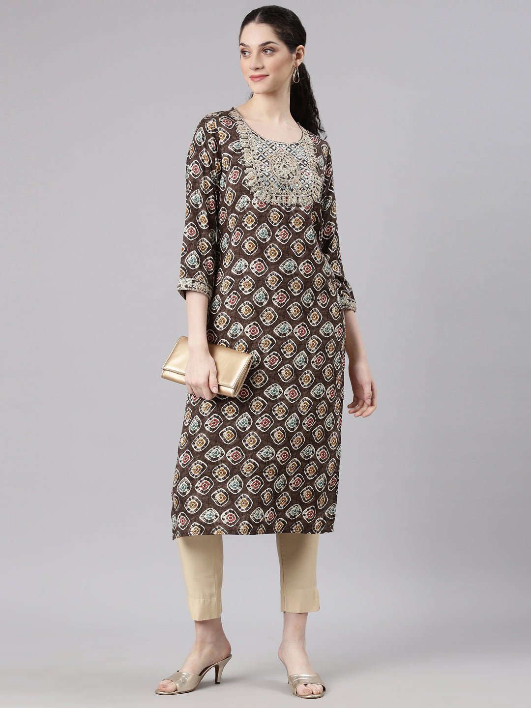 Quantumtera Grey Straight Casual Embellished Kurta - Image 6